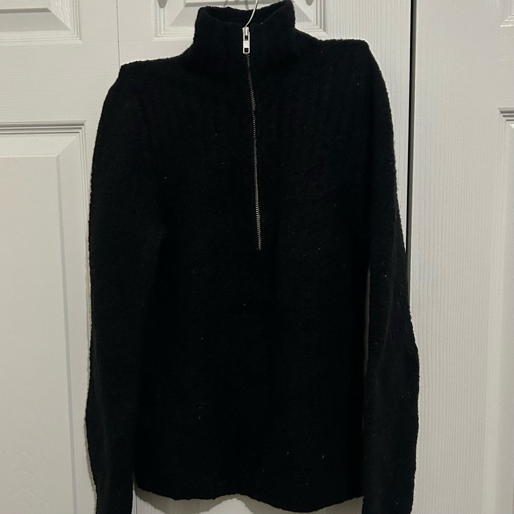 Vintage MODA INTL Black Knit Turtleneck Zip Collar Sweater Pullover Small Y2K